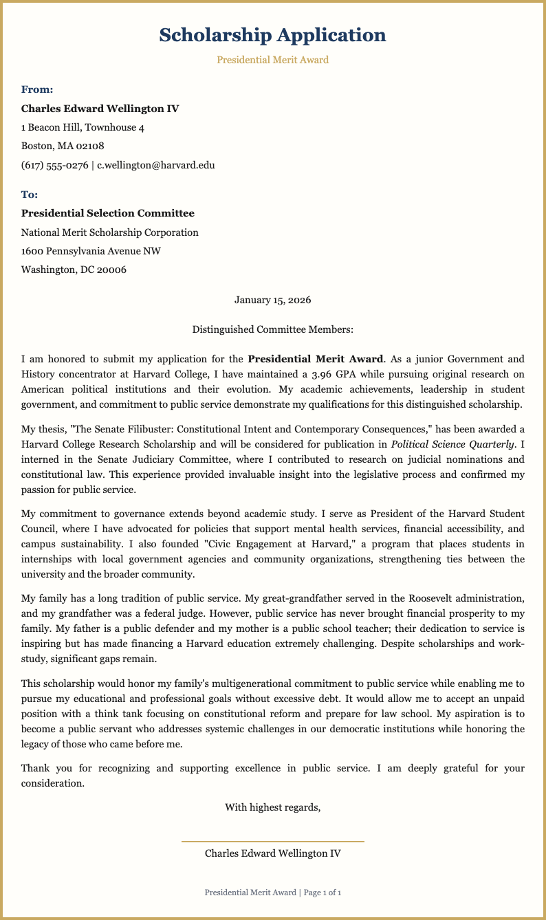 Formal Border Scholarship Letter